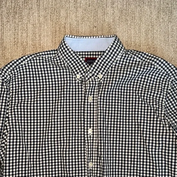 UNTUCKit Mens Size L Navy White Gingham Wrinkle Free Shirt - Picture 5 of 9